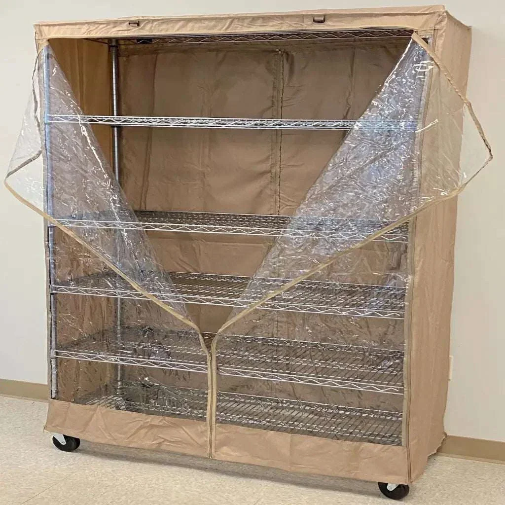 Storage Shelving Unit Cover, fits racks 60"W x 24"D x 72"H one side see through panel in Beige Khaki - Image 3